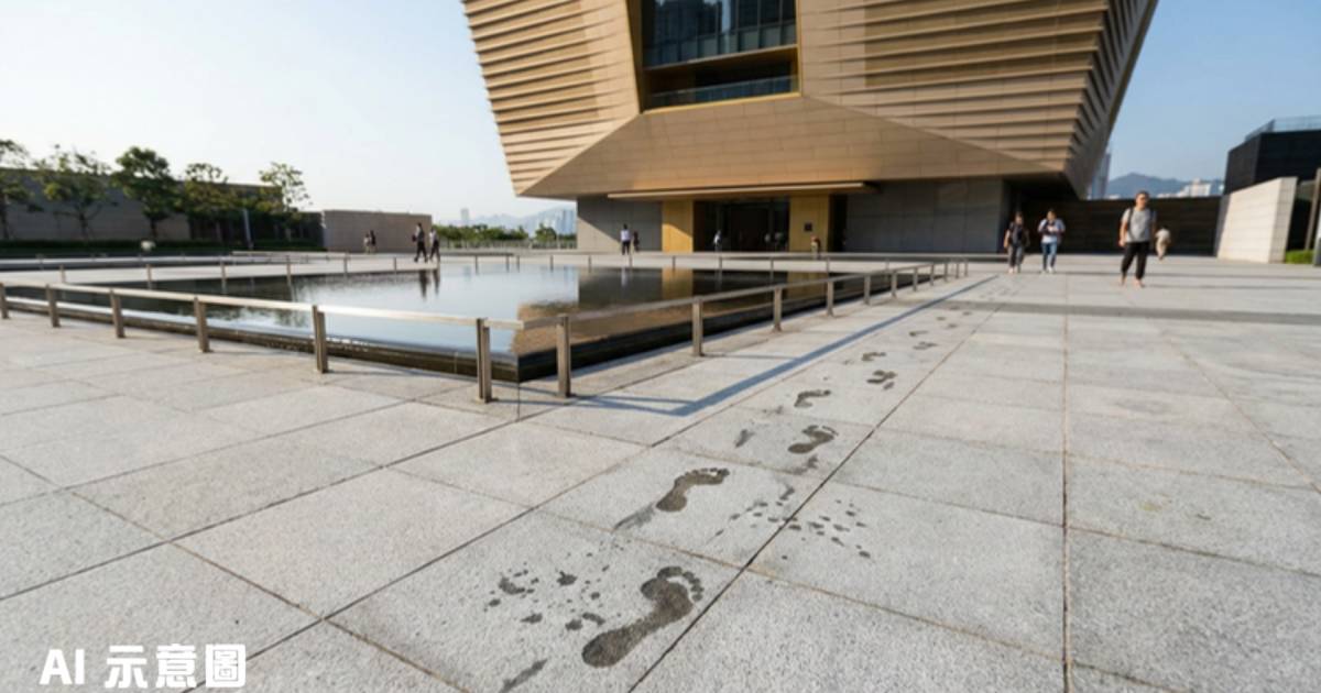 西九文化區驚現「足浴場」｜黑衫女爬欄杆水池洗腳 網民震驚：香港終於有恆河