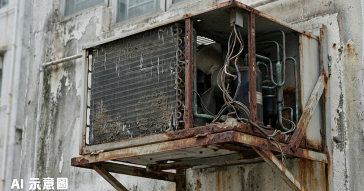 將軍澳驚現「甩皮甩骨」冷氣機｜鄰居憂安全隱患：爛到咁都唔換 網民笑：真分體式