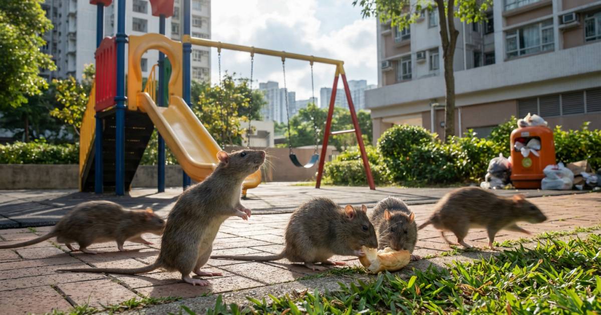 天水圍天秀路公園淪陷！｜直擊數十隻老鼠聯群結隊開餐 居民嚇破膽：老鼠多到入屋？