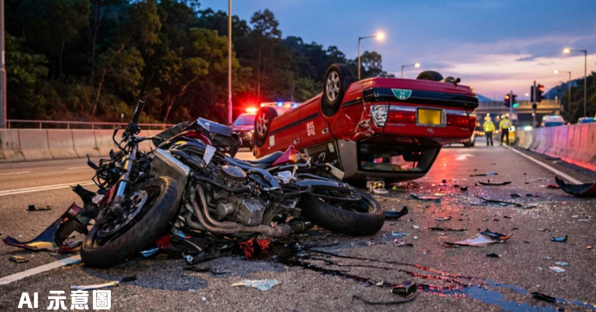 大埔公路電單車撞的士變廢鐵｜鐵騎士受傷送院