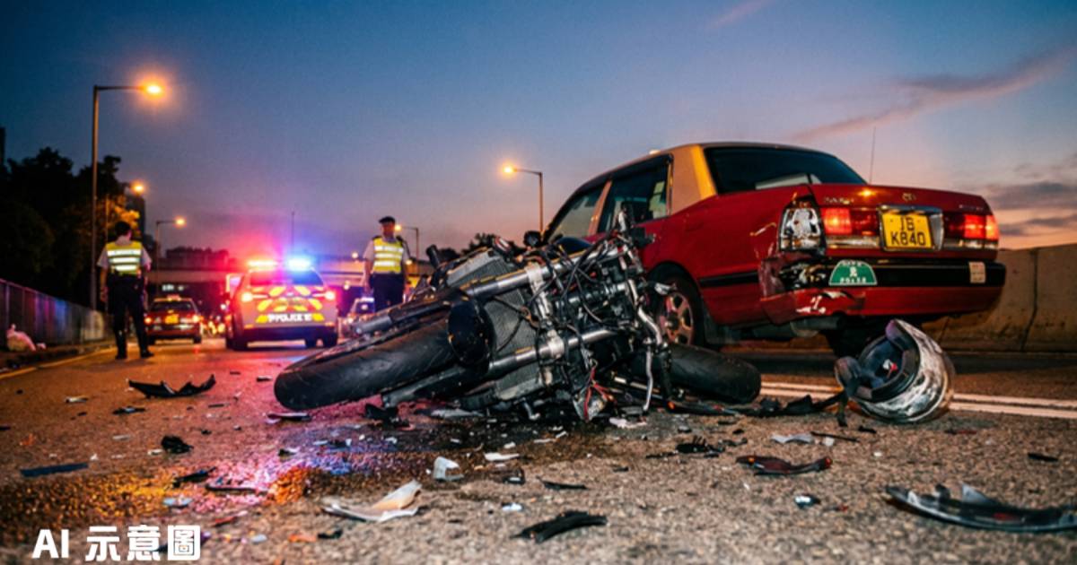 大埔公路車禍車cam曝光｜鐵騎士猛撞的士變「炮彈飛人」 凌空飛彈數米