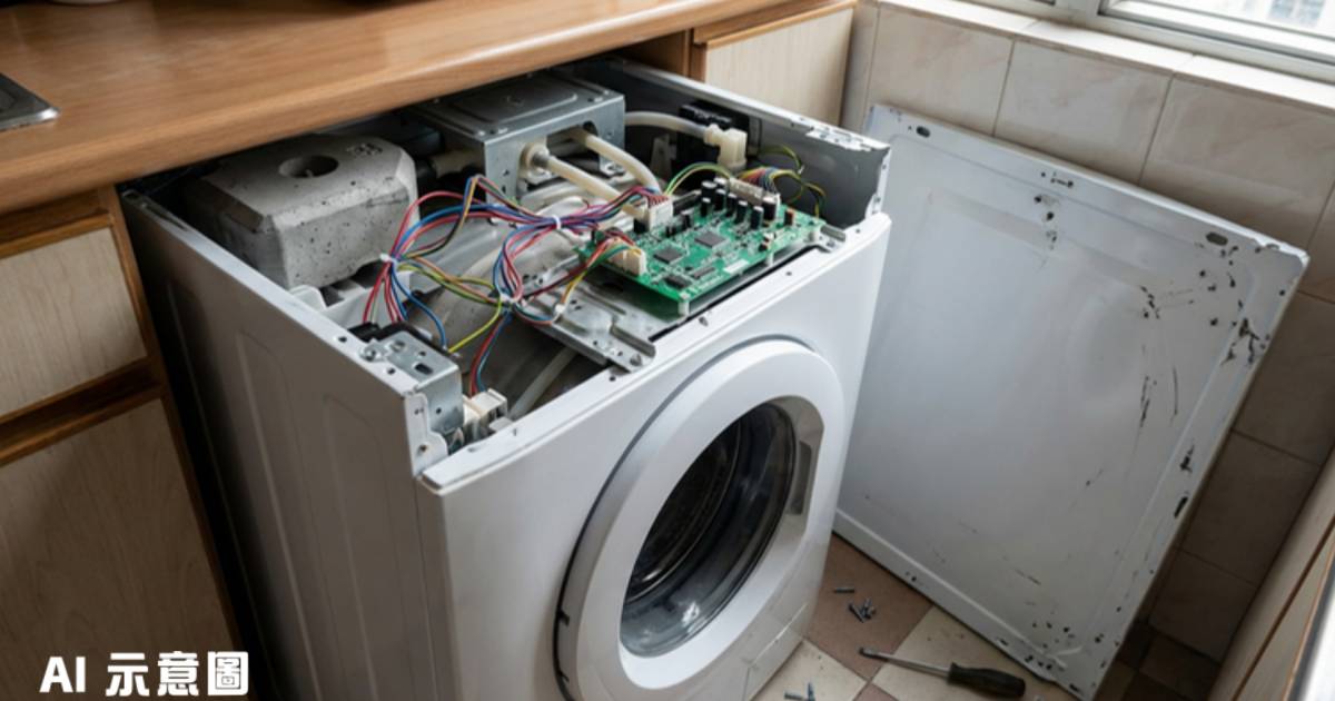 公屋戶自行拆洗衣機頂｜電線零件全外露 網民震驚：飛頂唔係咁飛
