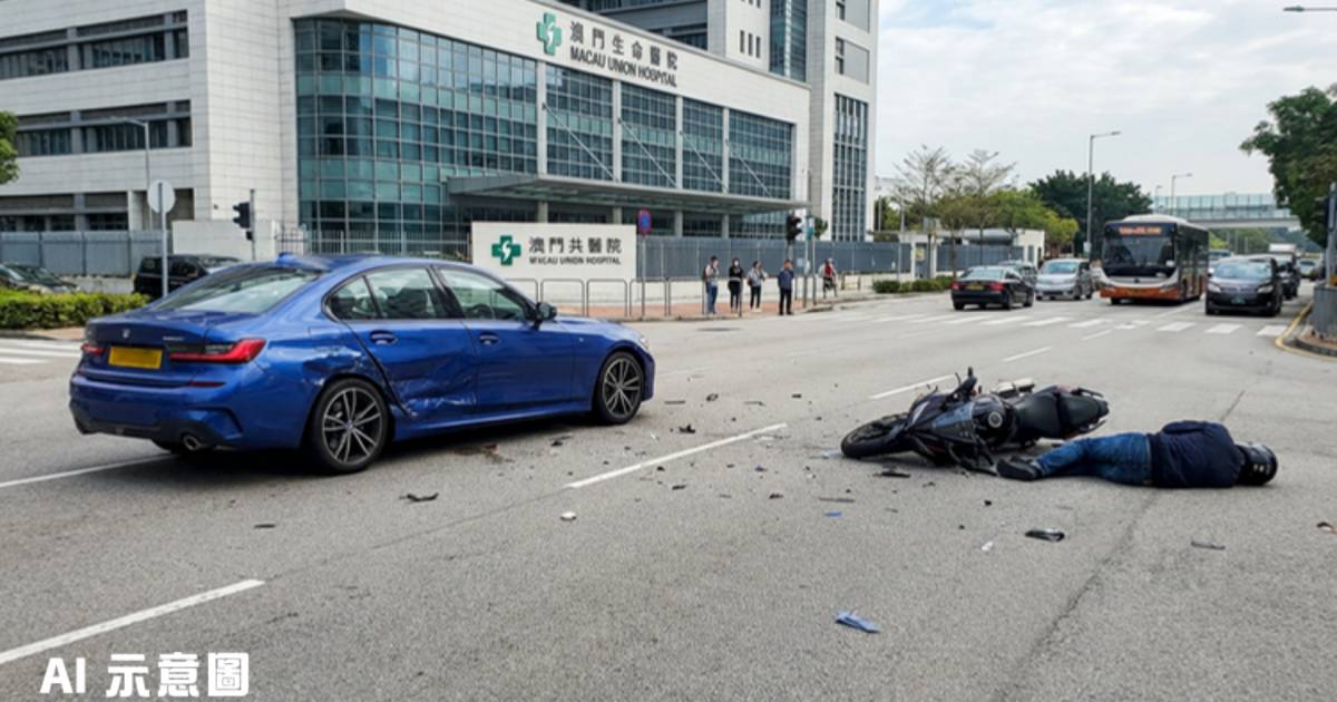 澳門協和醫院外電單車猛撼私家車｜鐵騎士飛彈半空墮地 車CAM記錄驚險一刻