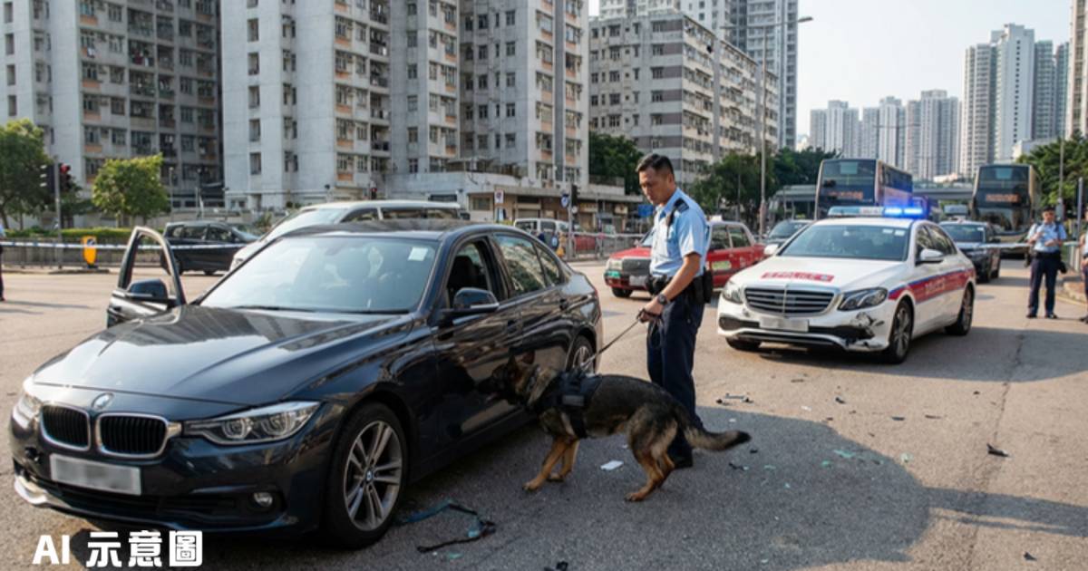 大埔寶馬車行車證過期｜欲逃撞3車包括警車 2男女黑布蒙頭押解