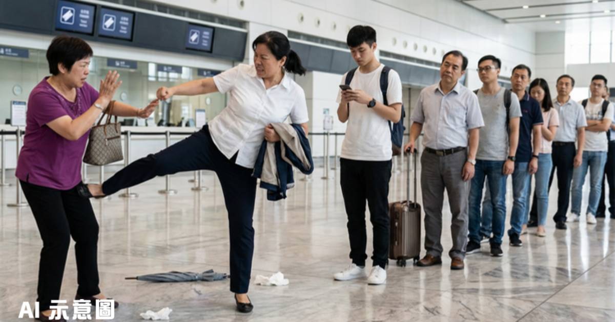 西九龍高鐵站2大媽因一件事互毆｜「要打就過嚟囉」現場反應震撼