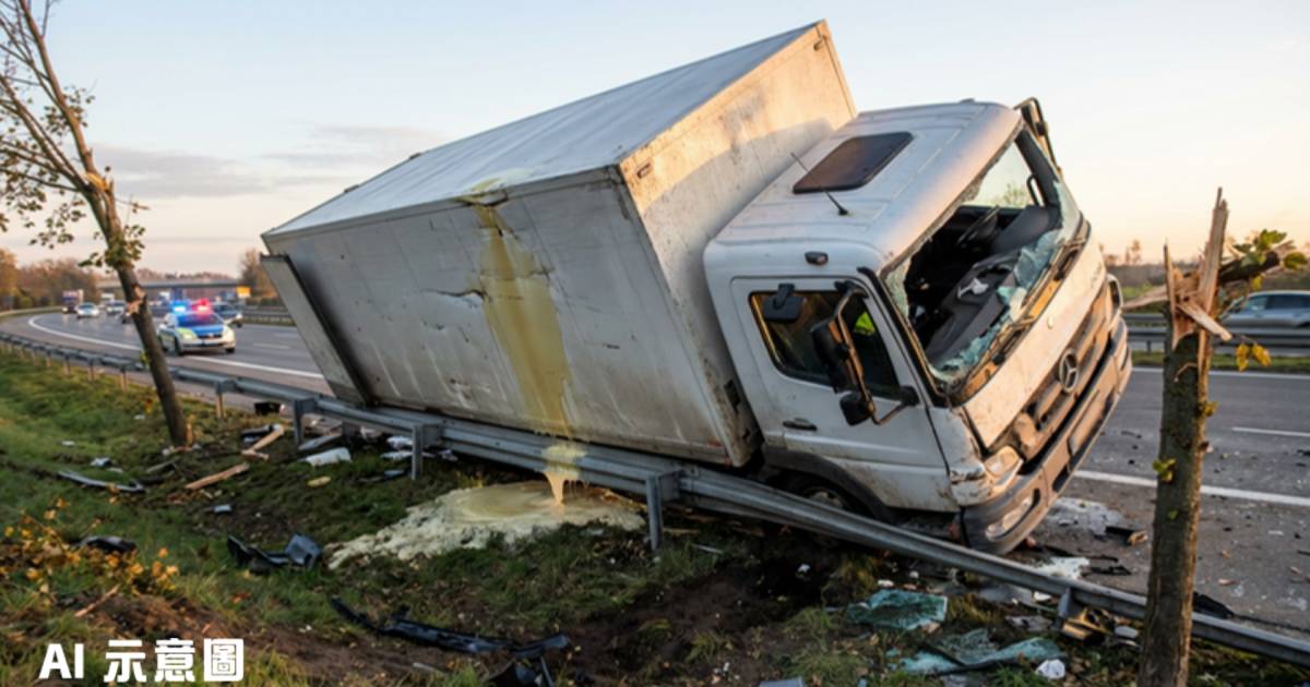 呈祥道16噸貨車失控撞欄剷草叢｜司機額頭流血送院