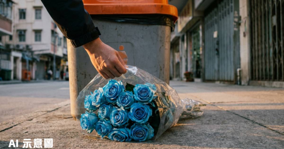 港男土瓜灣拯救藍玫瑰｜垃圾桶旁發現神秘花束 網民讚「功德無量」