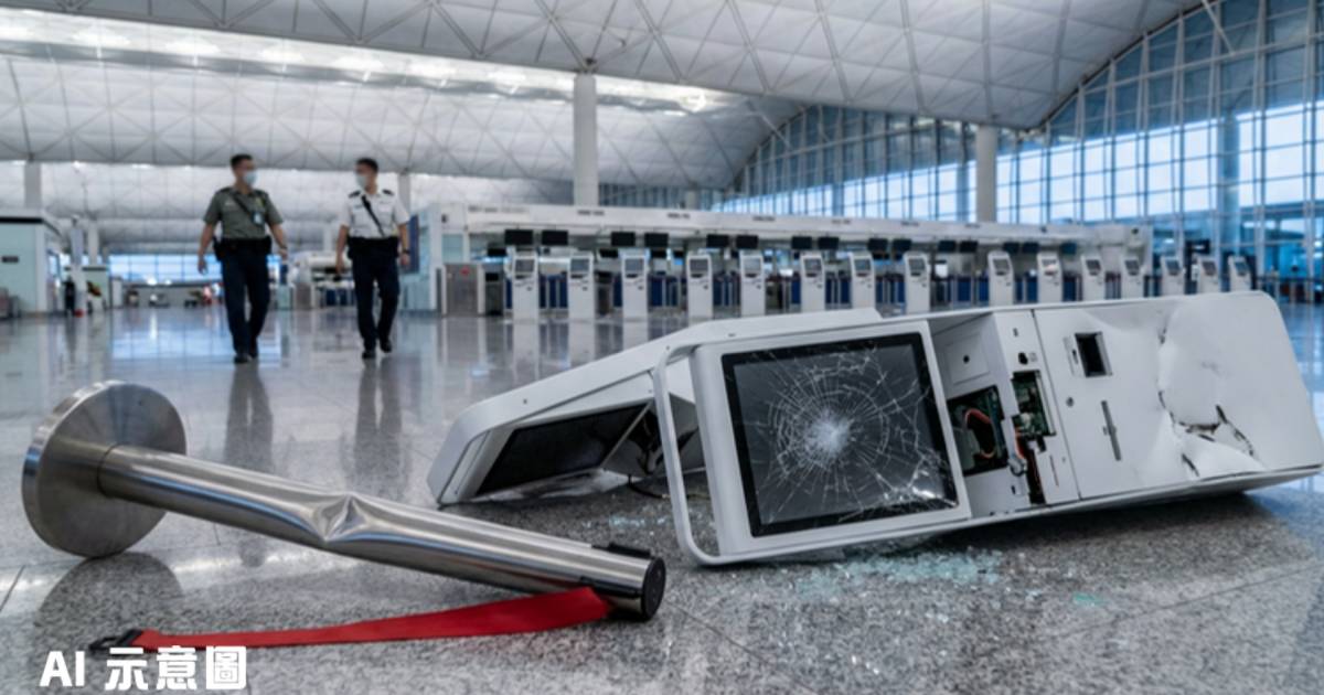 光頭外籍漢機場狂砸智能櫃檯｜警方拘捕揭管有神秘毒藥