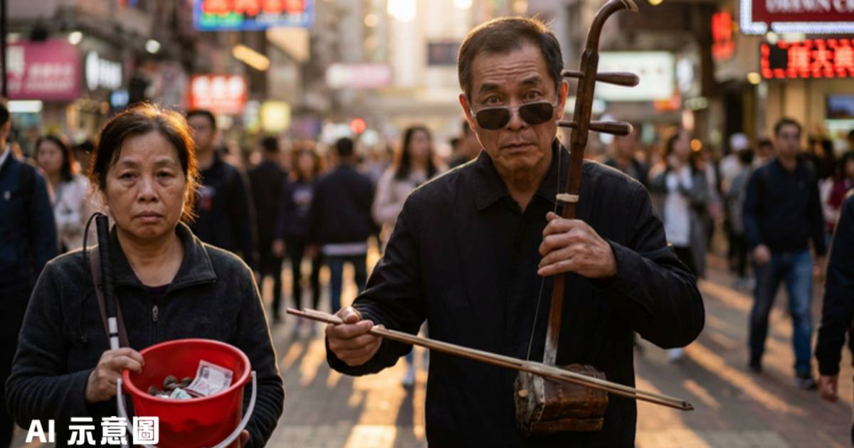 黑超男拉二胡疑行乞｜被拍片即望鏡頭 網民爆料：見過佢哋追巴士