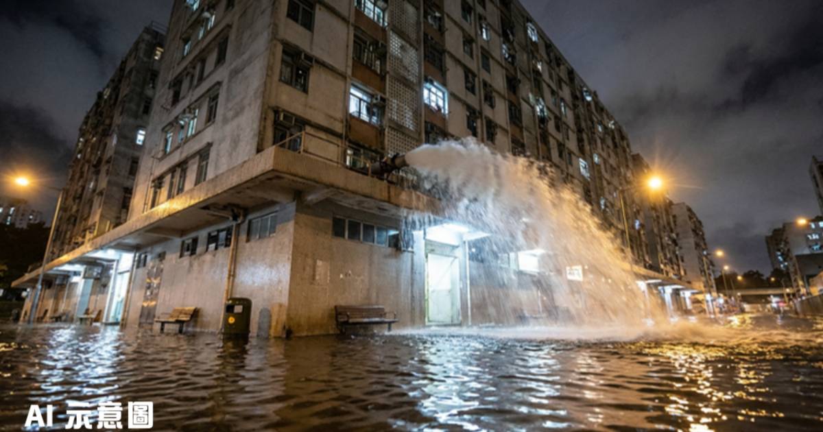 秀茂坪喜華樓爆水管｜水柱衝天積水成澤國 網民：香港行水運