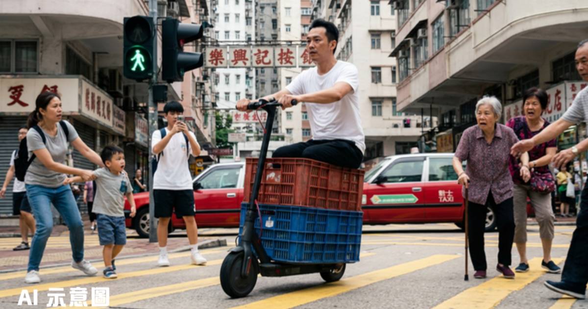 北角白衣男子違法駕電動滑板車衝紅燈｜人群中穿插網民怒轟