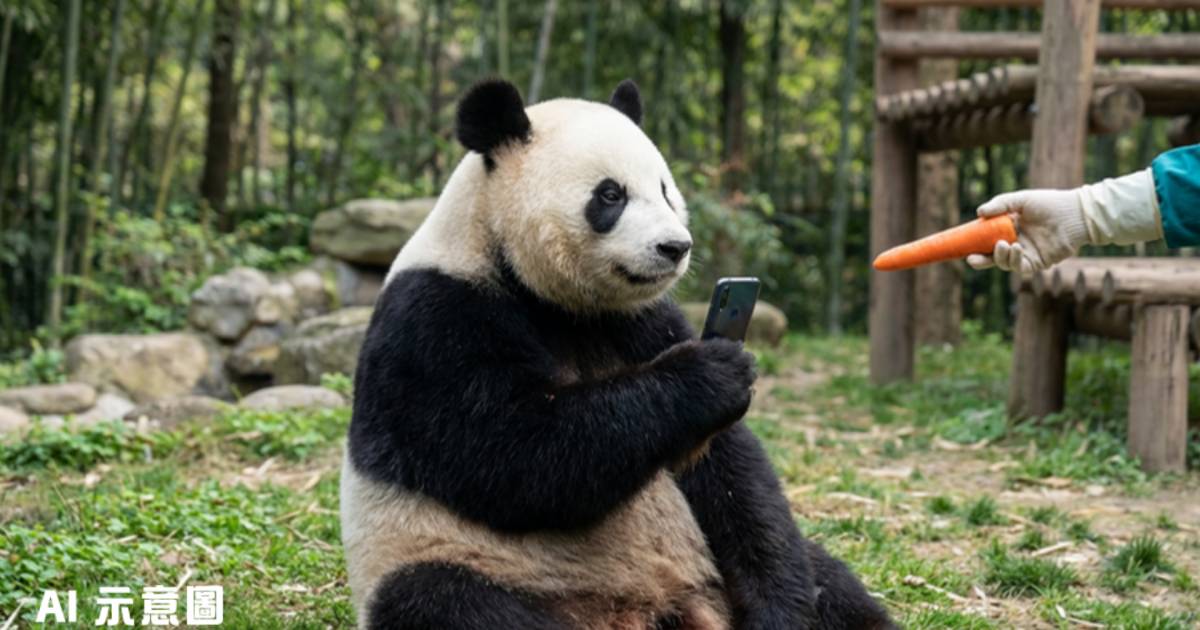 熊貓撿到遊客手機緊抱不放｜食物引誘都冇用 網民笑稱掌握談判技巧