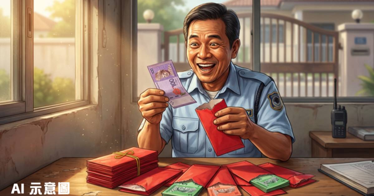 大馬保安新年收大疊利市｜拆出100令吉驚喜萬分 網民羨慕：履歷準備好