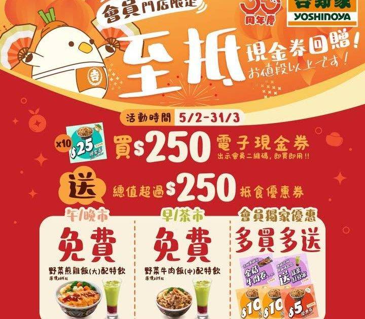🔥【買$250送$250！吉野家至抵現金券套裝隆重登場！】🔥
等咗好耐嘅優…