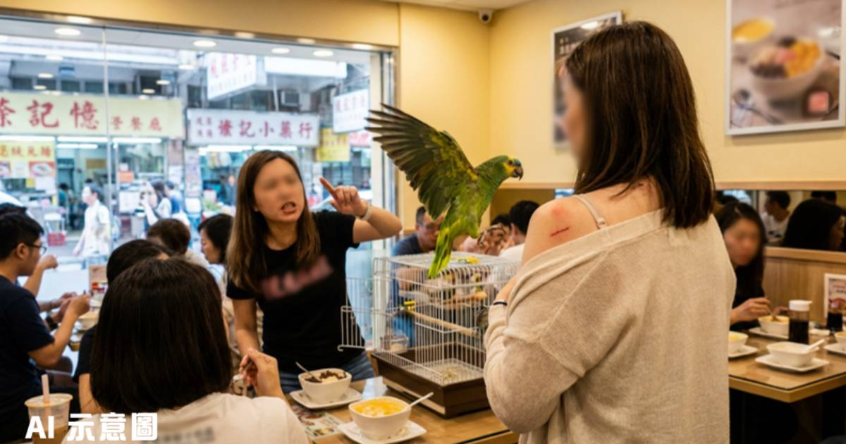 女子攜鸚鵡進甜品店突襲食客｜被咬出抓痕 道歉態度惹眾怒