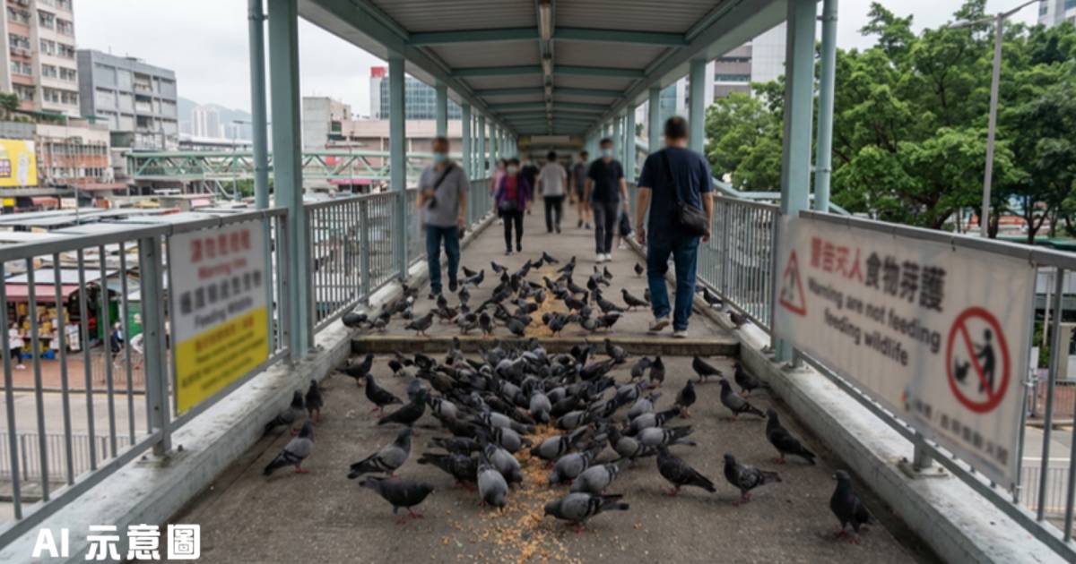 中環天橋逾百野鴿聚餐堵樓梯｜罰款橫額旁開餐 網民怒轟執法不力