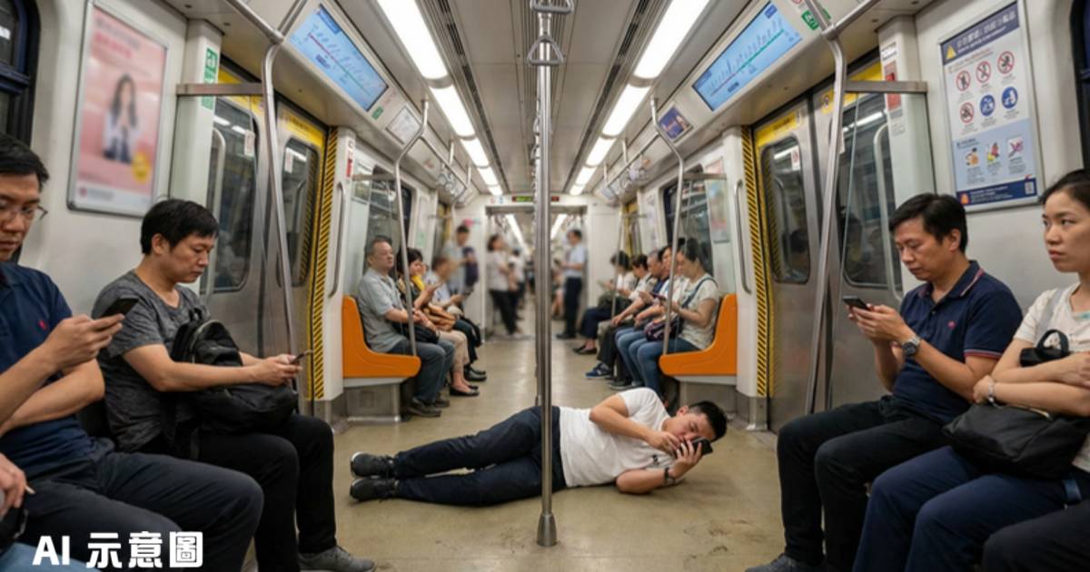 港鐵荃灣綫驚現「硬臥下鋪」｜白衣男躺地玩手機網民震驚