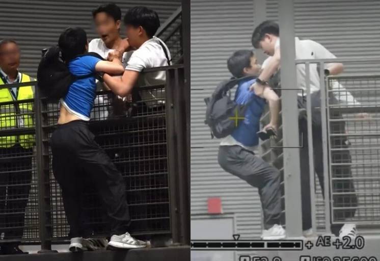 機場男攀欄追女團險墮樓｜便衣警施救遭撞頭吐口水