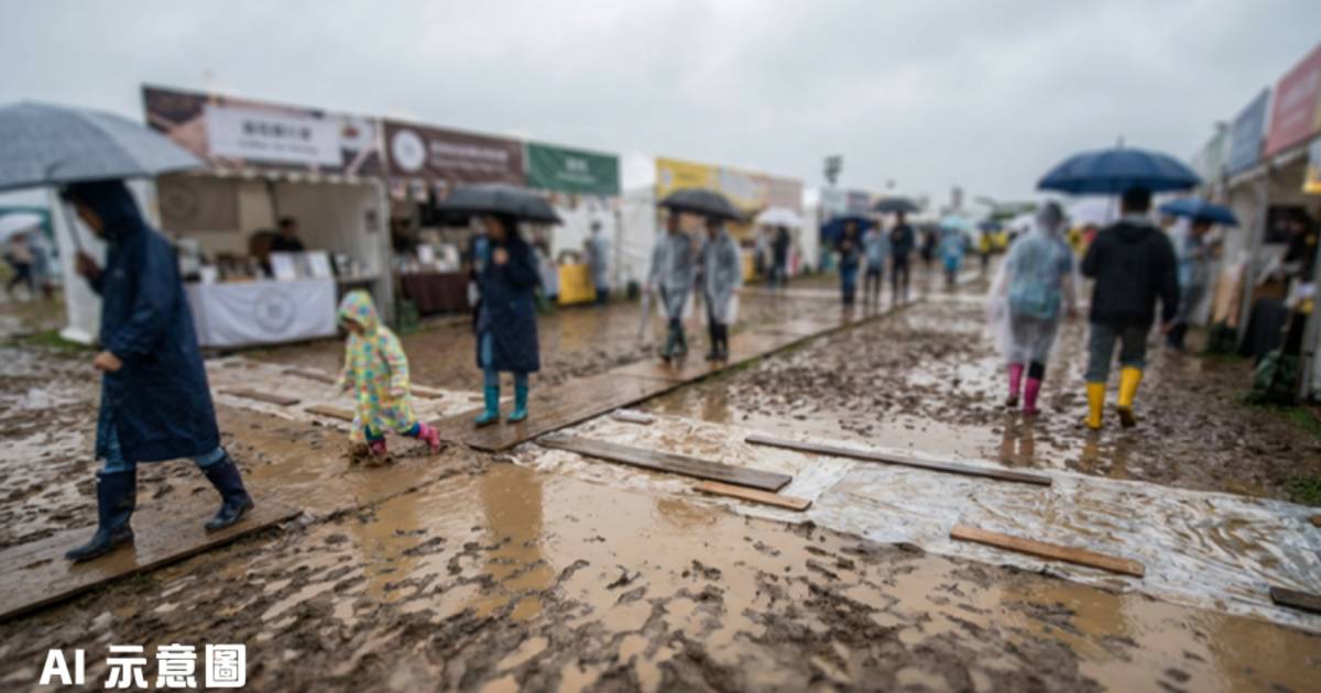 西九咖啡節變泥濘戰場｜小朋友入口滑倒 攤販生意跌三分二