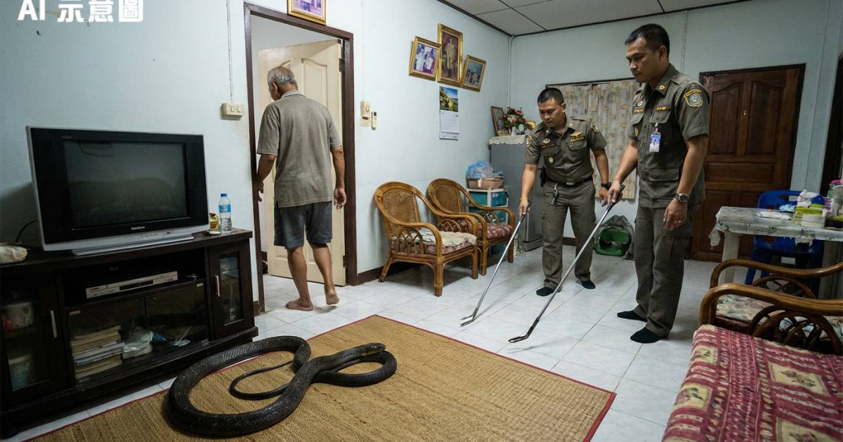 泰國62歲男屋主客廳睇電視　轉頭驚見4米劇毒巨蛇盤踞嚇到奪門而逃