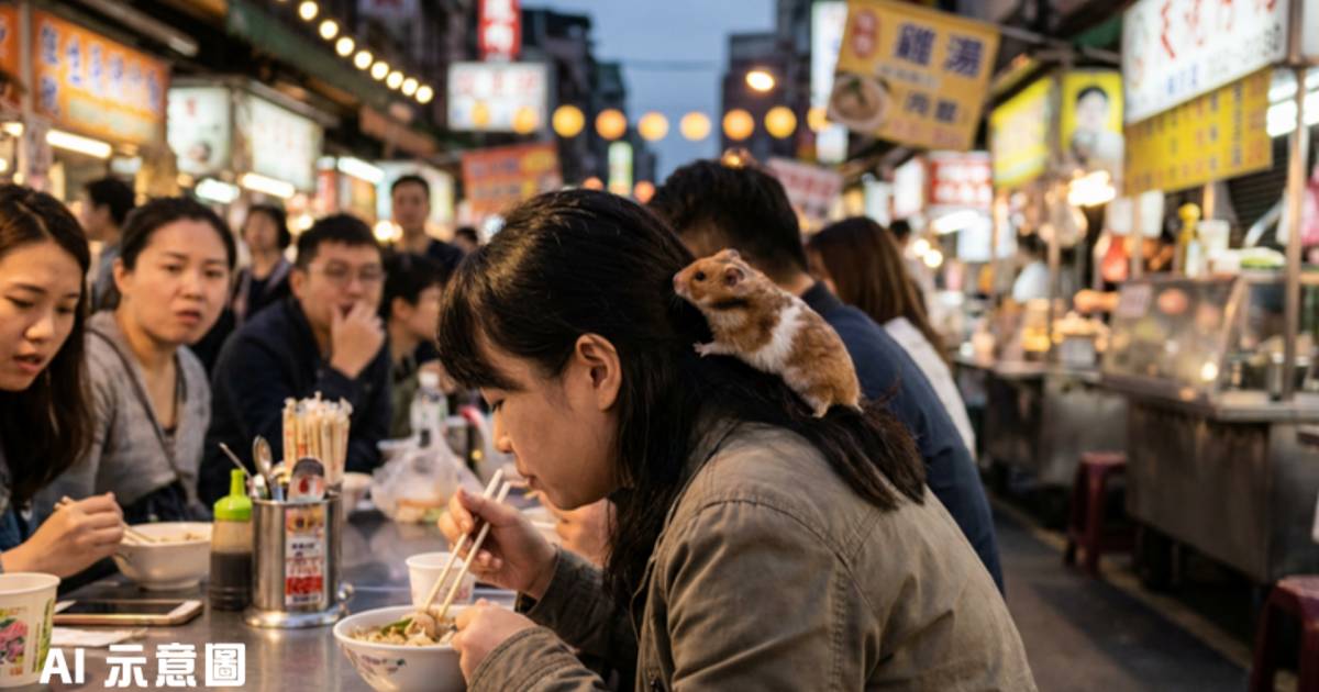 台夜市女食客頭上有老鼠亂竄！網民驚呼恐怖　真相竟然係…