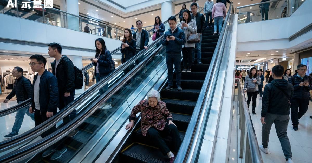 婆婆商場扶手梯倒下！港男目擊心寒一幕：成堆人圍觀拍片無人救