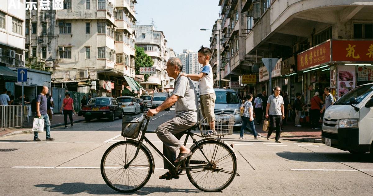 元朗玩命式載仔！阿叔單車當貨Van 男童企後籃馬路飛馳 網民分裂激辯：溫馨回憶定攞景贈慶？