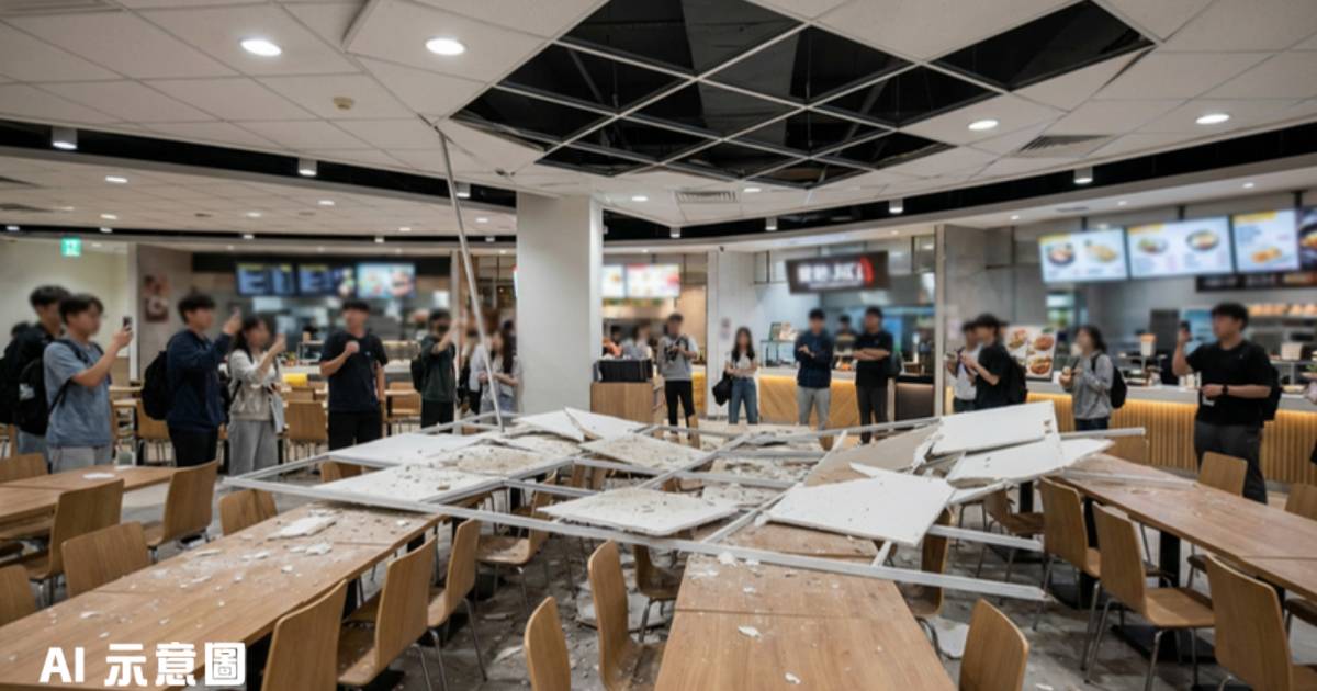 城大餐廳天花突然塌陷！大塊石膏板砸落座位碎石四散