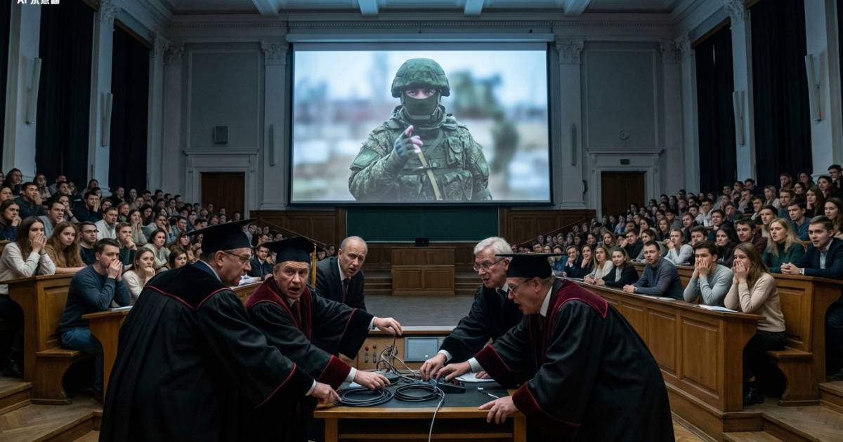 俄大學講座播錯片？蒙面兵哥突發死亡警告「我會殺光你們」教授慌忙熄機嚇窒全場