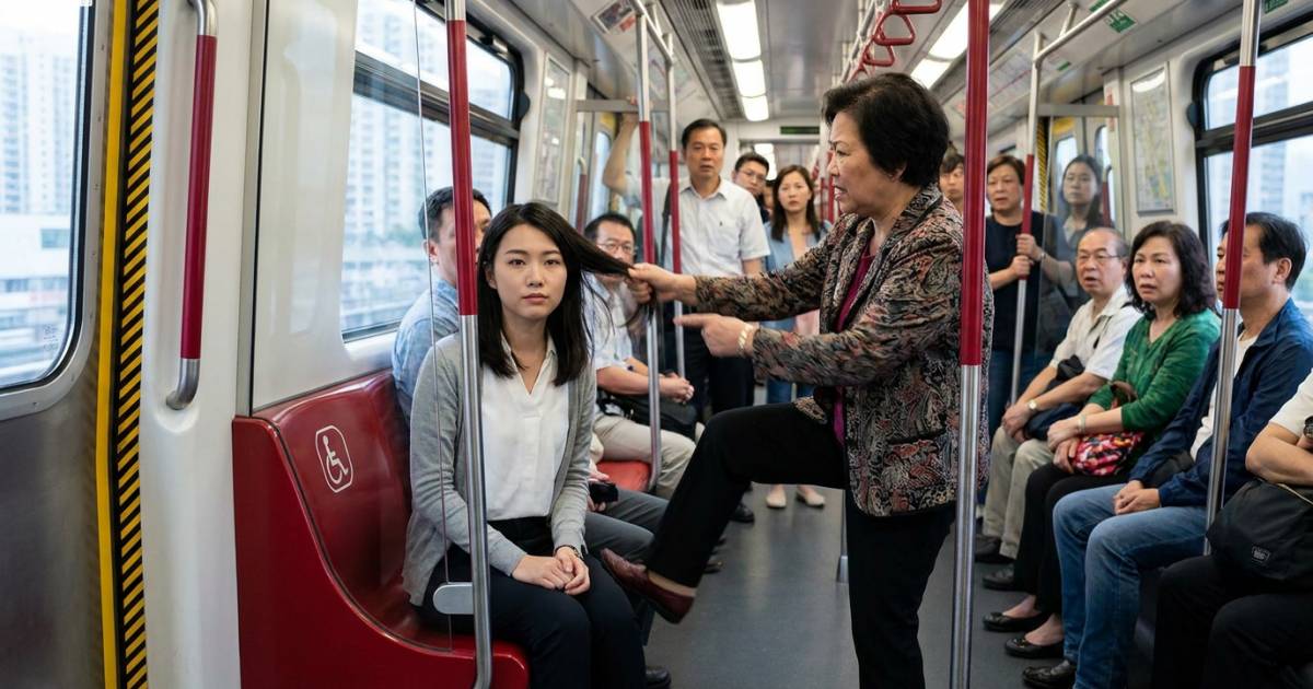 港鐵關愛座變格鬥場！阿婆扯髮狂踩後生女16秒 全車嚇呆 少女1招神應對被封「必成大器」