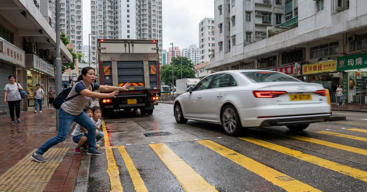 神勇外傭肉身擋車！斑馬線前救兩少主｜白色私家車逆線飛馳畫面曝光 網民怒轟：必須坐監！