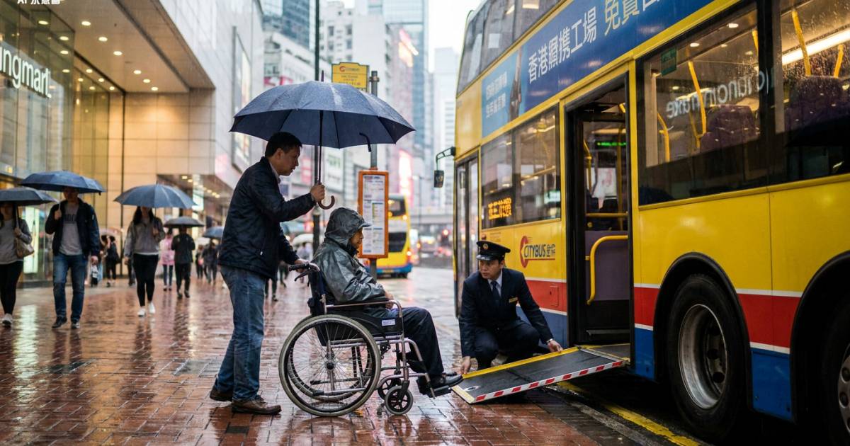 銅鑼灣輪椅人士冒雨掛傘準備上車｜陌生男一個舉動全網感動