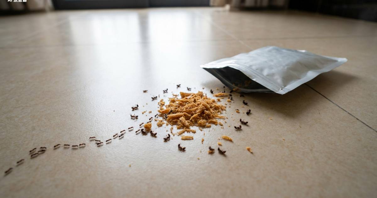 小童食肉乾碎屑跌落地下 螞蟻啃食後幾分鐘內全數暴斃