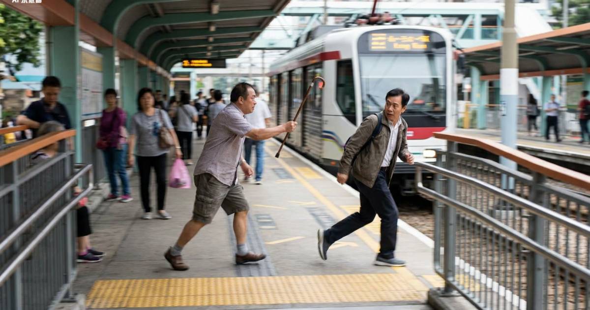 輕鐵躁漢手杖追打乘客至月台 一個動作令全網笑翻封佢稱號