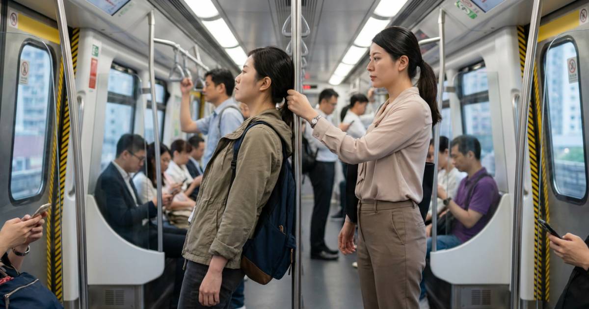 港鐵女乘客一招制裁「柱女」 將手攝入扶手縫隙結果意想不到