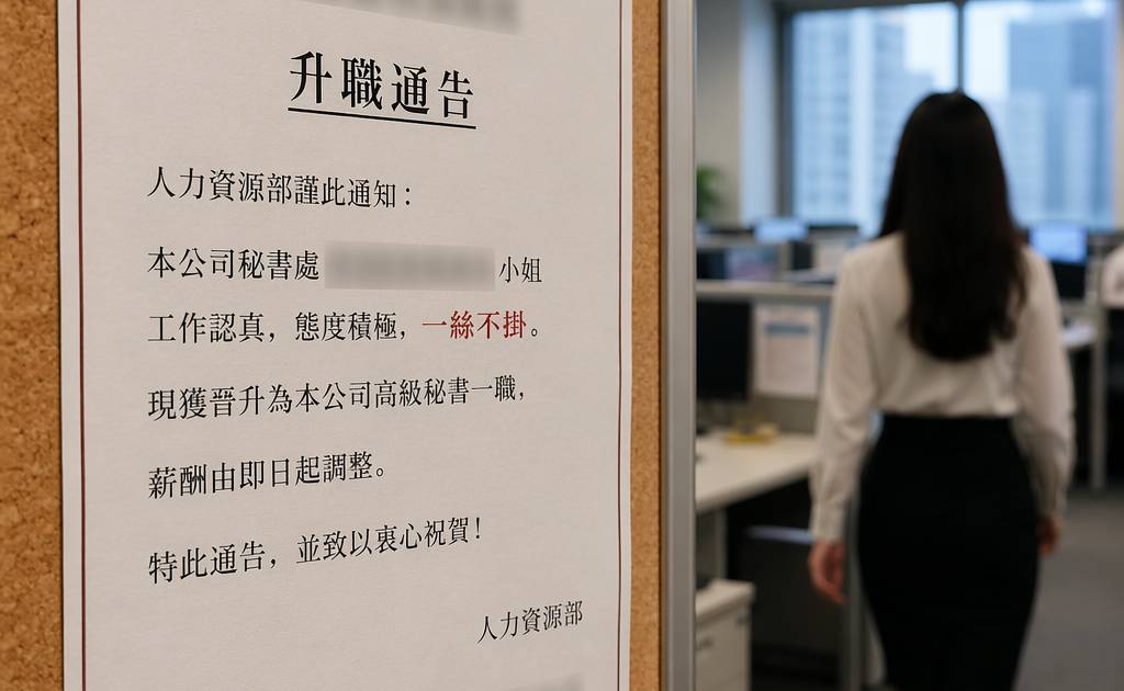 公司升職通告一字之差 女秘書「水洗都唔清」連曾智華都轉發