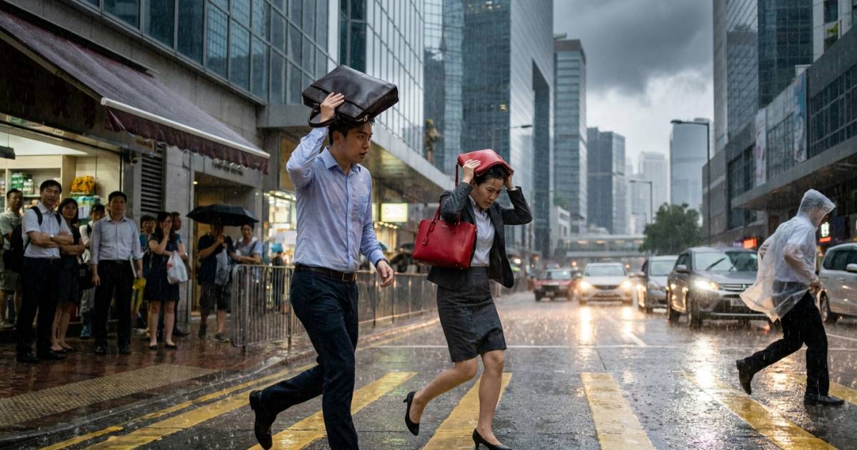 黃雨突襲全港｜打工仔食晏時間中招勁狼狽 網民崩潰：又要濕住返工？