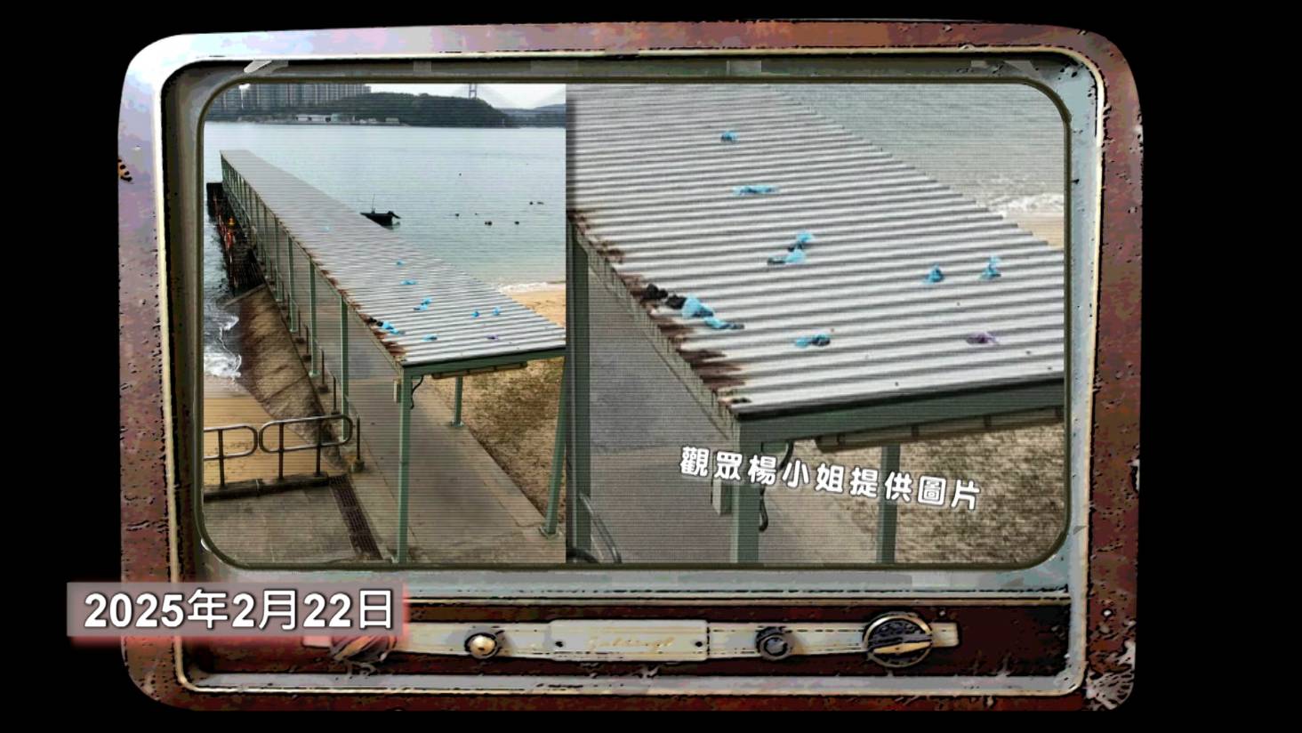 東張西望 深井特糞員 2025年2月22日,《東張西望》報道有觀眾發現深井浪翠園附近一個碼頭上蓋出現十多袋膠袋盛載著的狗糞便。(圖片來源:TVB)