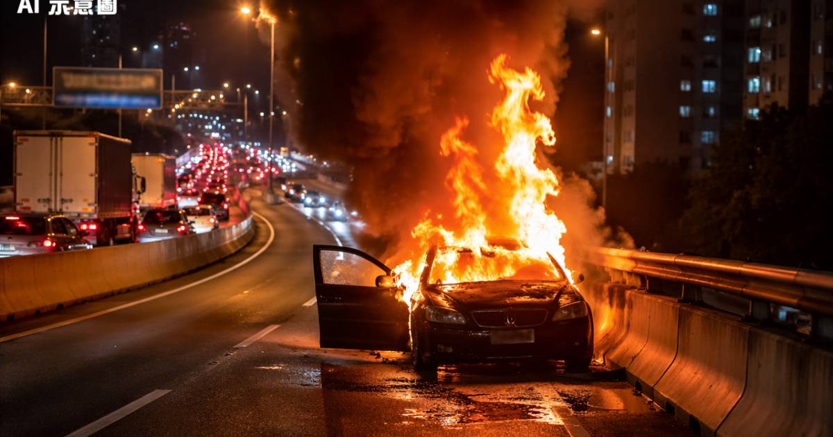 西九龍公路私家車烈焰衝天 司機千鈞一髮逃出後現場畫面曝光