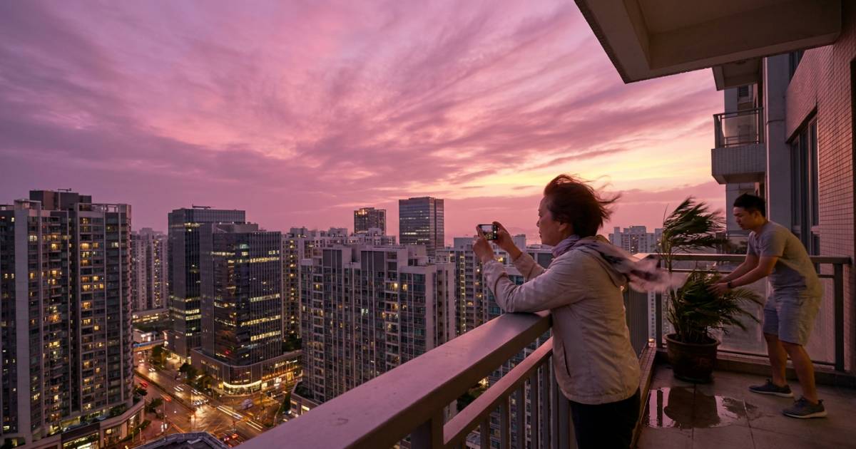 颱風巴威狂襲前夕！杭州天空驚現「詭異粉紫色」｜市民驚呼：20分鐘變4色？