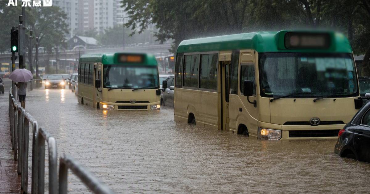 天文台11時突發紅雨大埔變汪洋 兩小巴慘淹半個車轆結局揭曉