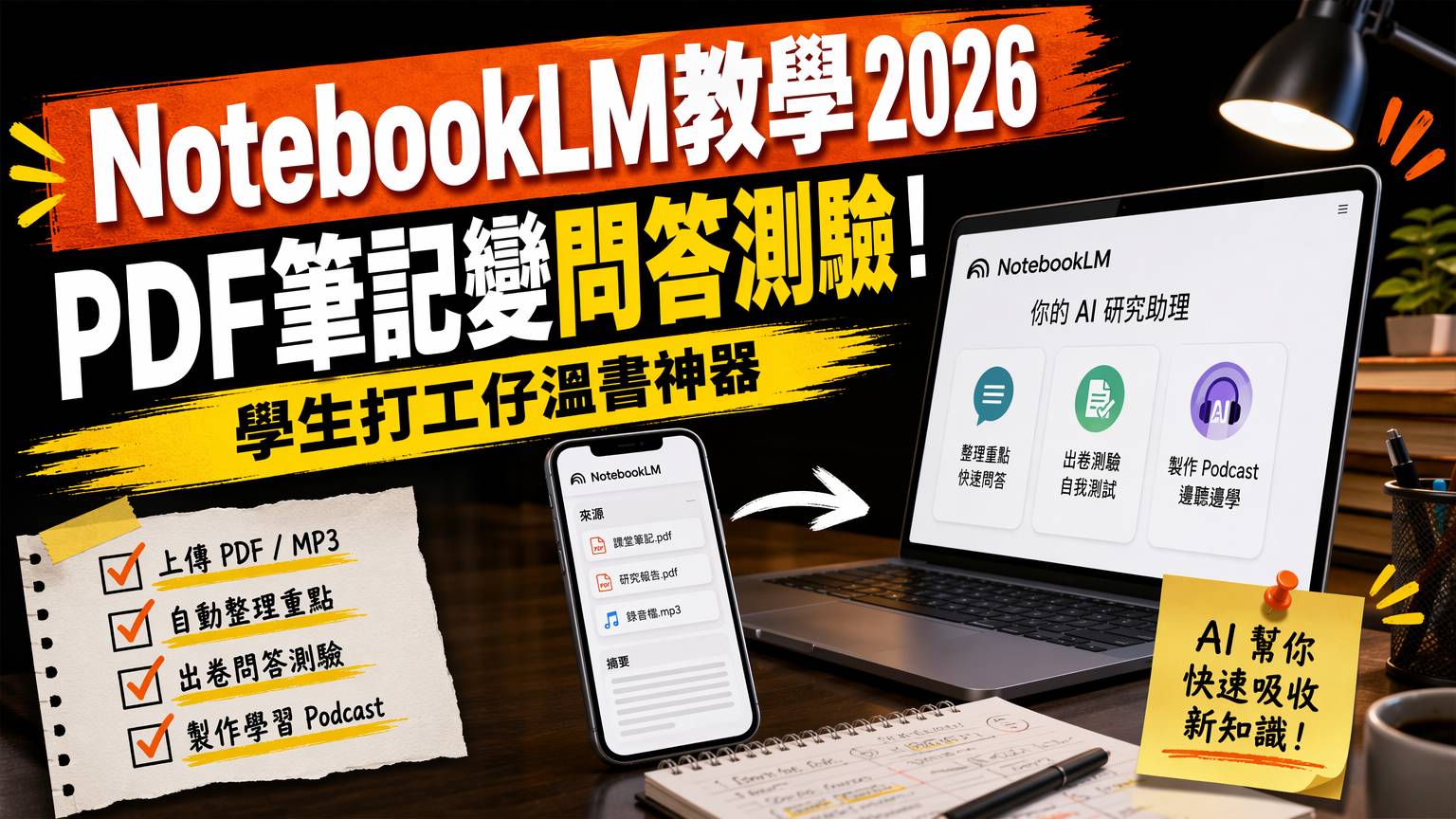 NotebookLM教學2026|AI整理筆記生成Podcast新手攻略