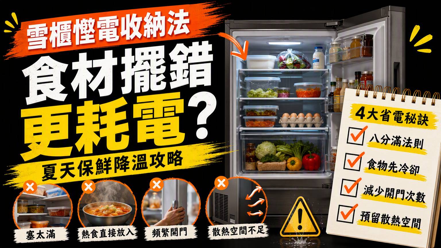雪櫃慳電收納2026|夏天食物保鮮電費同步慳攻略