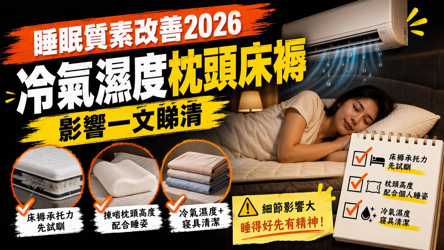 睡眠質素改善2026|床褥枕頭燈光溫度點配合?