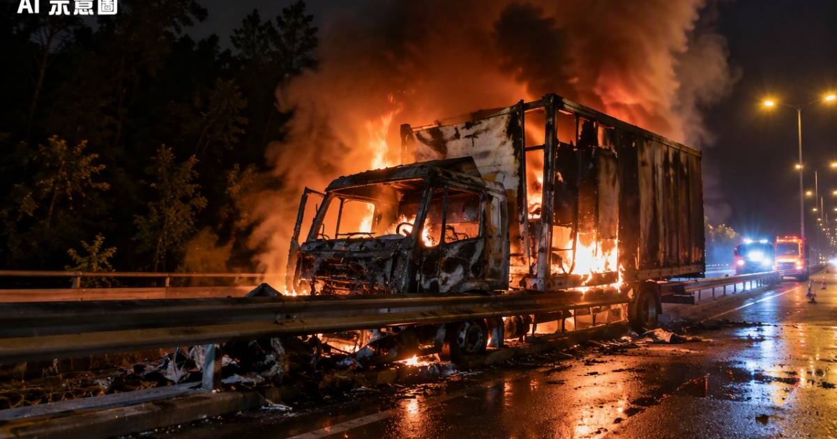 北大嶼山公路16噸貨車撞欄起火爆炸！消防救熄後驚見車內…