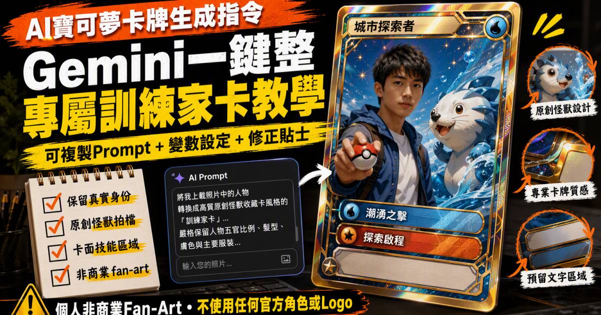 AI寶可夢卡牌生成指令｜Gemini一鍵整專屬訓練家卡教學