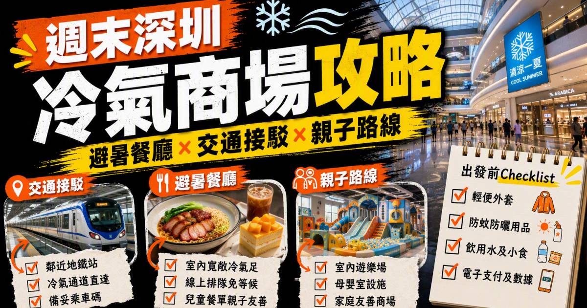 週末深圳冷氣商場攻略｜避暑餐廳交通親子路線