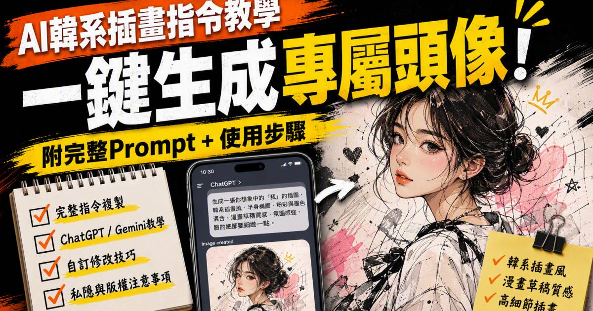 AI韓系插畫指令教學｜一鍵生成專屬頭像！附完整Prompt