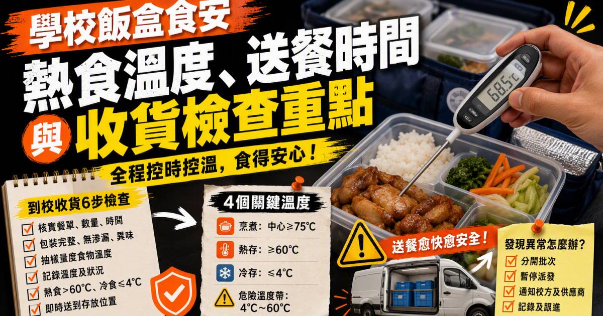 學校飯盒食安Checklist｜熱食溫度送餐時間與收貨檢查重點