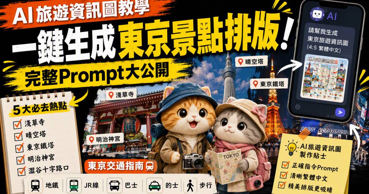 AI旅遊資訊圖教學｜一鍵生成東京景點排版！完整Prompt大公開
